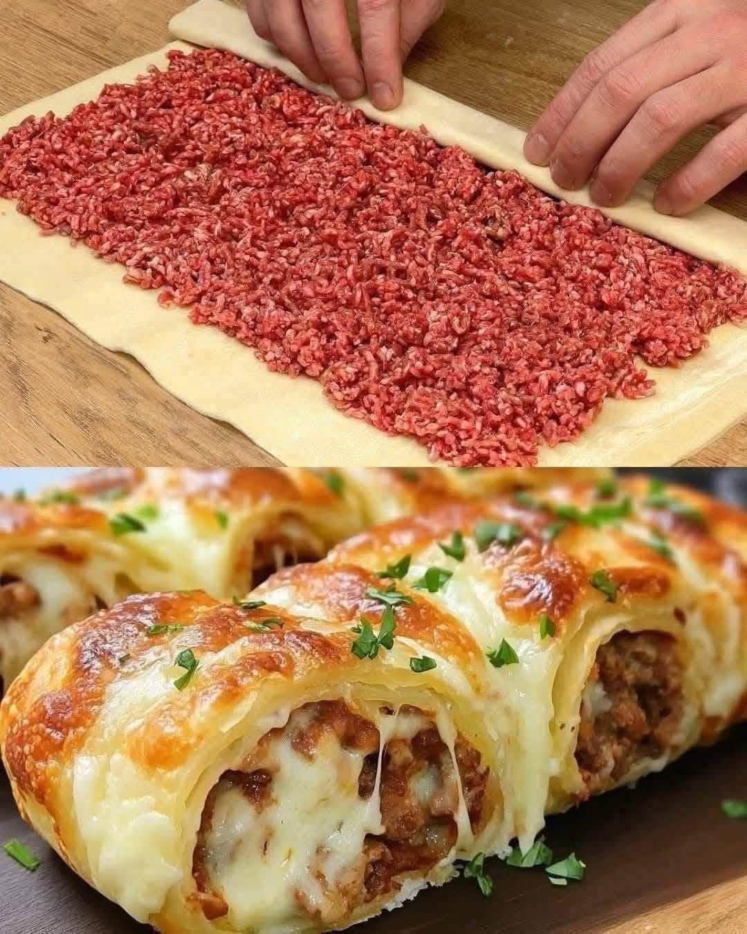 Slané lístkové cesto s mletým mäsom a syrom