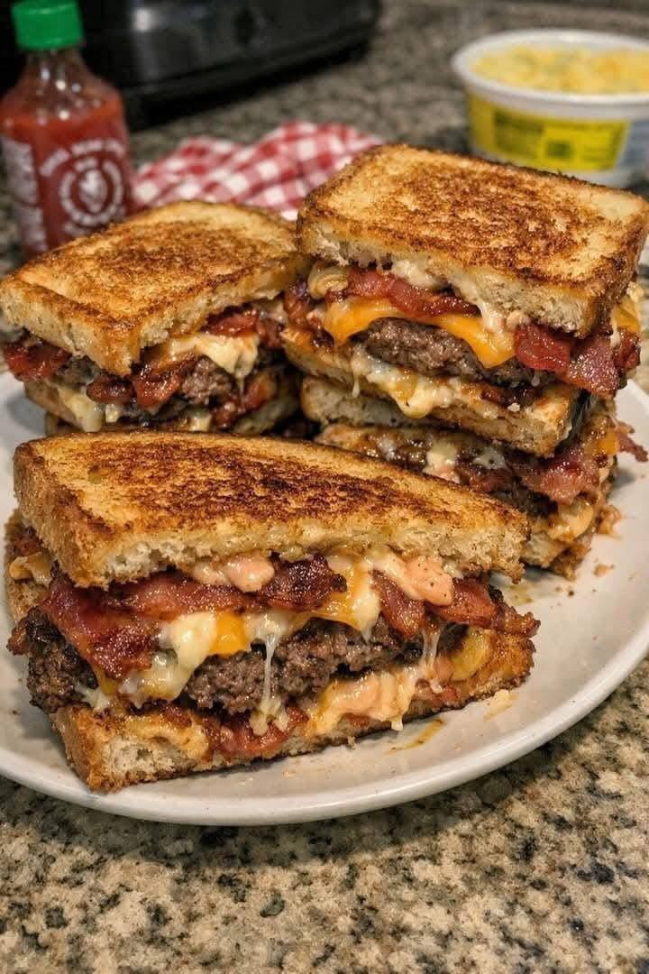 Chrumkavé tavné sendviče Bang-Bang Bacon Cheeseburger Grilované sendviče