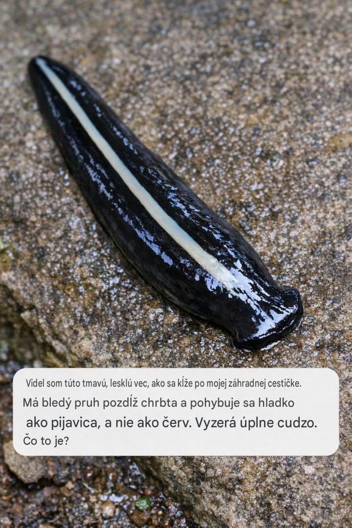 Videl som túto tmavú, lesklú vec, ako sa kĺže po mojej záhradnej cestičke. Má bledý pruh na chrbte a pohybuje sa hladko ako pijavica, a nie ako červ. Vyzerá úplne cudzo. Čo to je?